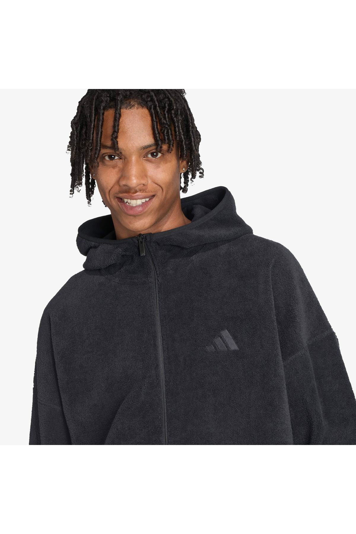 adidas Future icons Small Logo Low Pile Fleece Full Zip Erkek Siyah Eşofman Üstü görsel 5