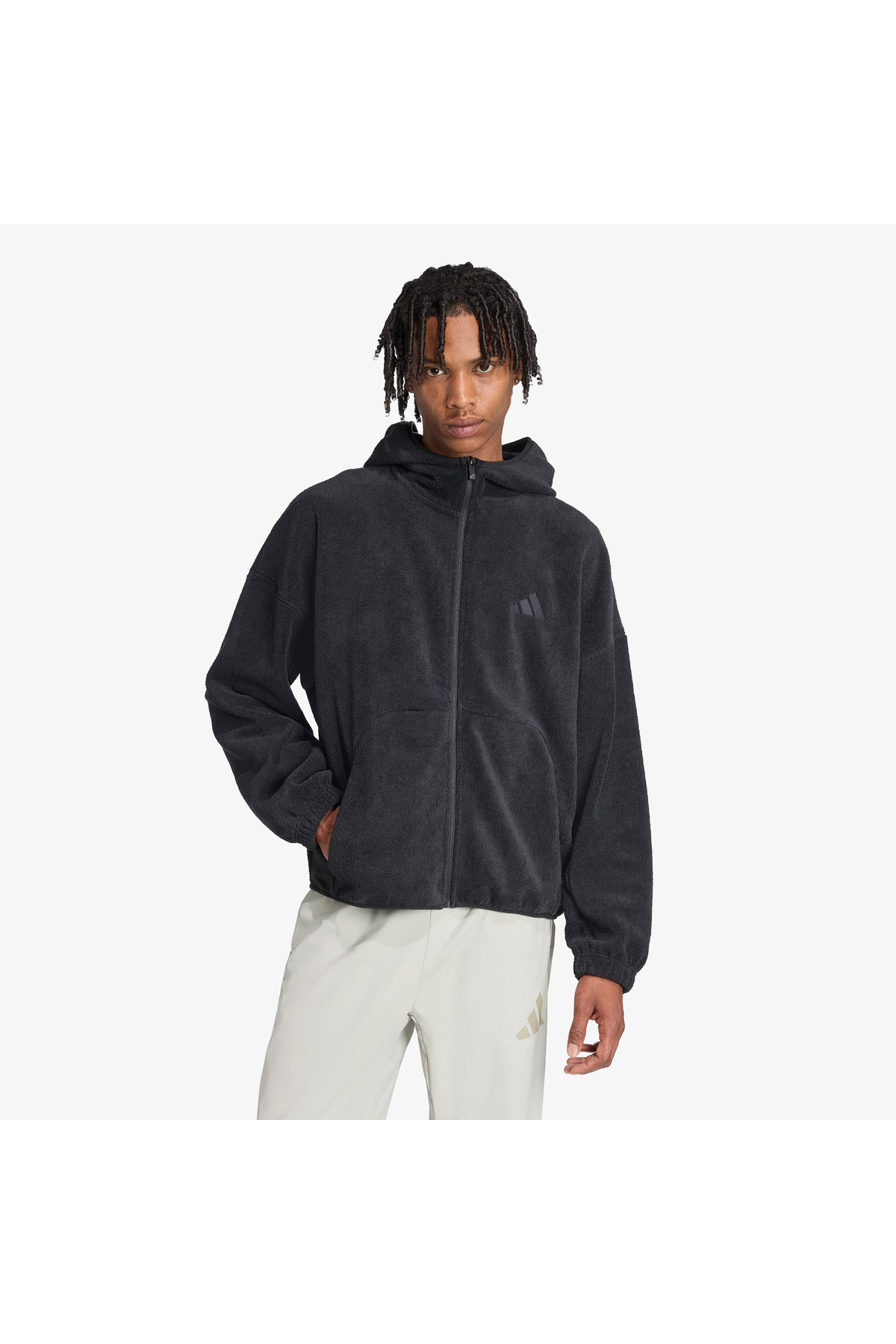 adidas Future icons Small Logo Low Pile Fleece Full Zip Erkek Siyah Eşofman Üstü