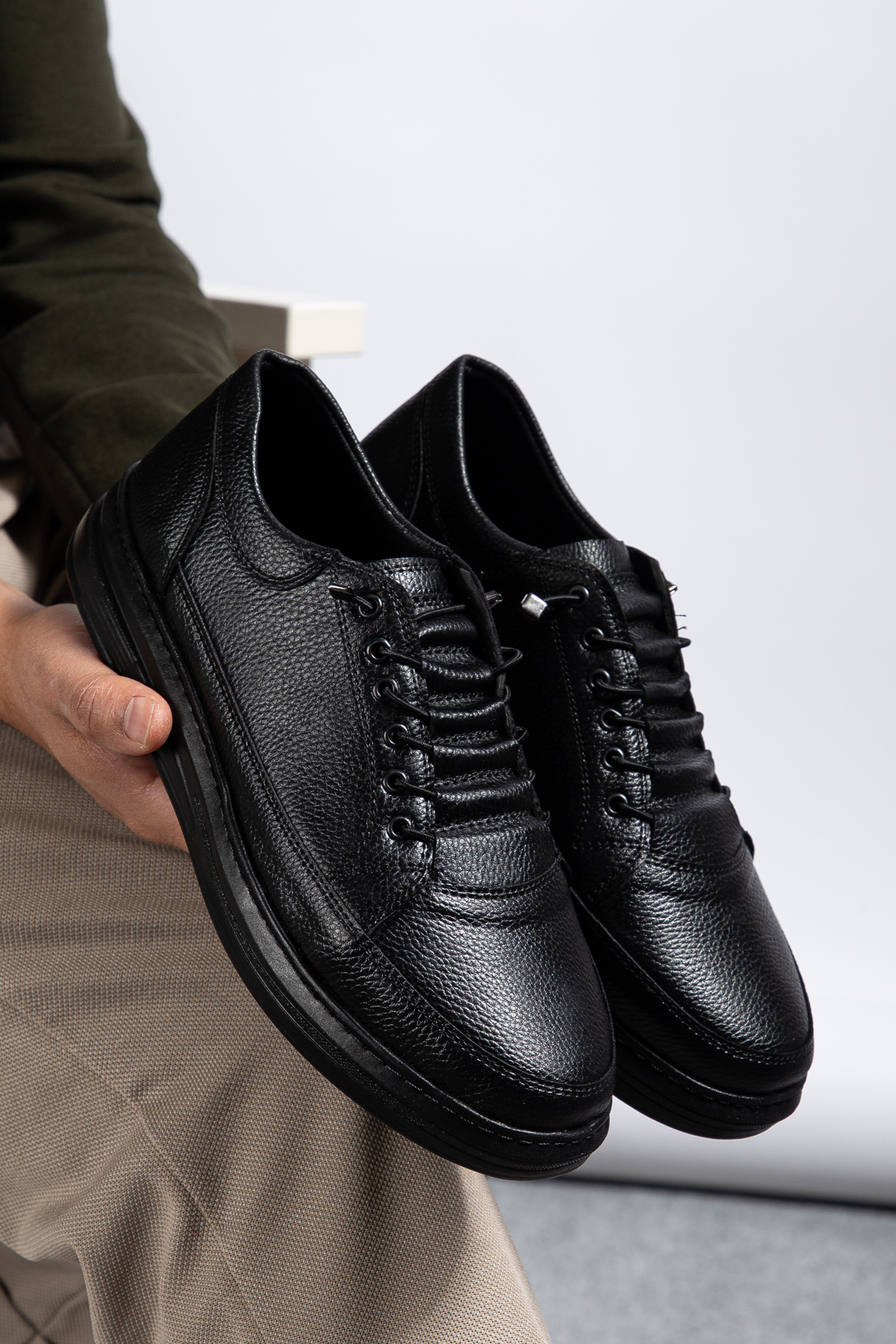 MY GROSS SHOES  Erkek Siyah Günlük Ortopedik Dikişli Hafif Taban Yürüyüş Garantili Spor Ayakkabı - Görsel 3