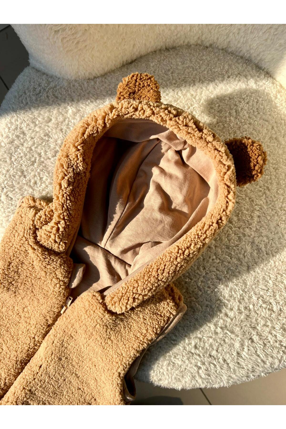Dadamama Unisex Bebek Peluş Kulak Detaylı Fermuarlı Yelek (0 Ay - 12 Ay) + Hediye Bez Çanta ! fotoğrafı 4 (önizleme)