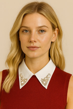 TASARIMÜRÜNLER Gömlek yaka peterpan kristal taş tasarım beyaz