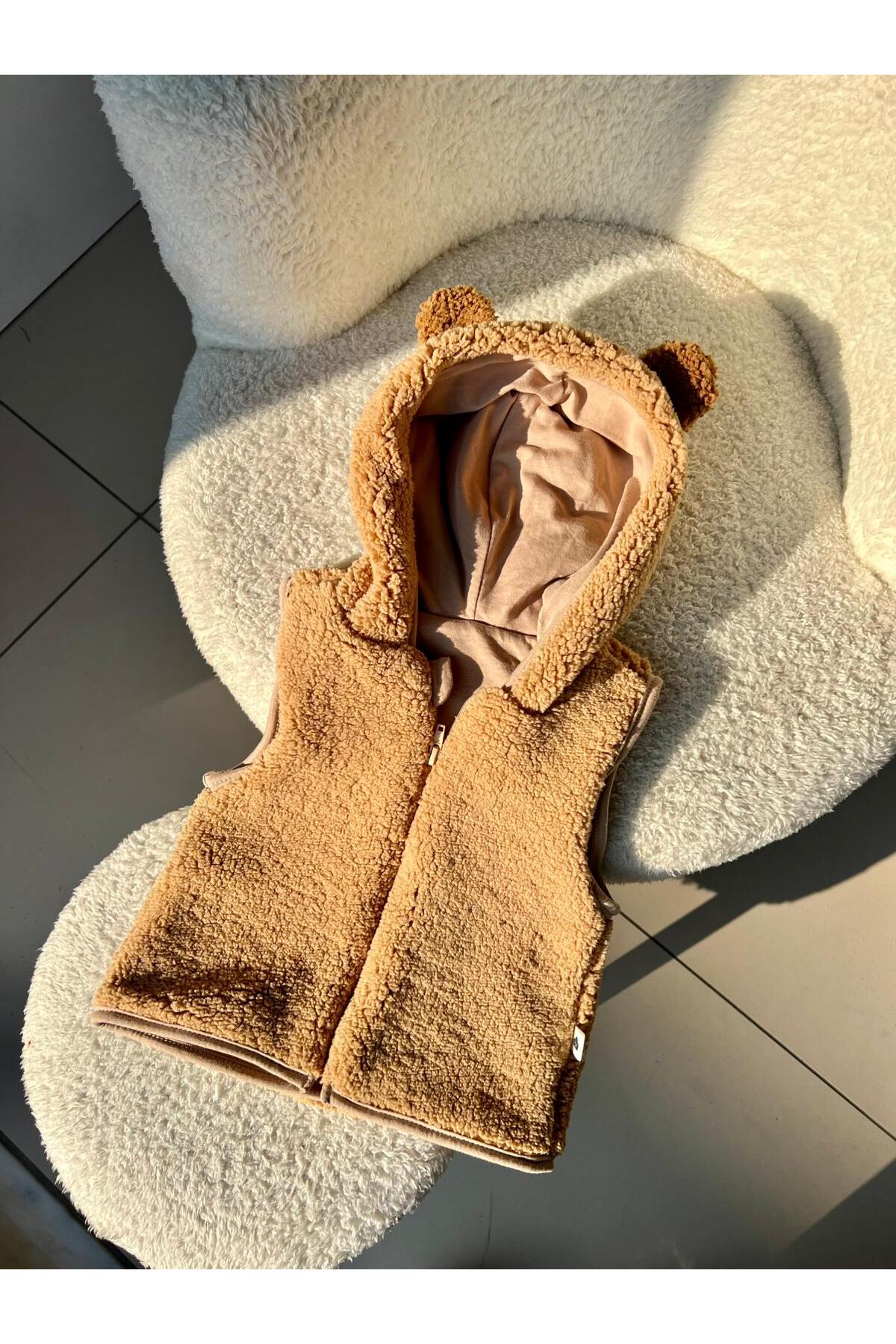 Dadamama Unisex Bebek Peluş Kulak Detaylı Fermuarlı Yelek (0 Ay - 12 Ay) + Hediye Bez Çanta ! fotoğrafı 3 (önizleme)