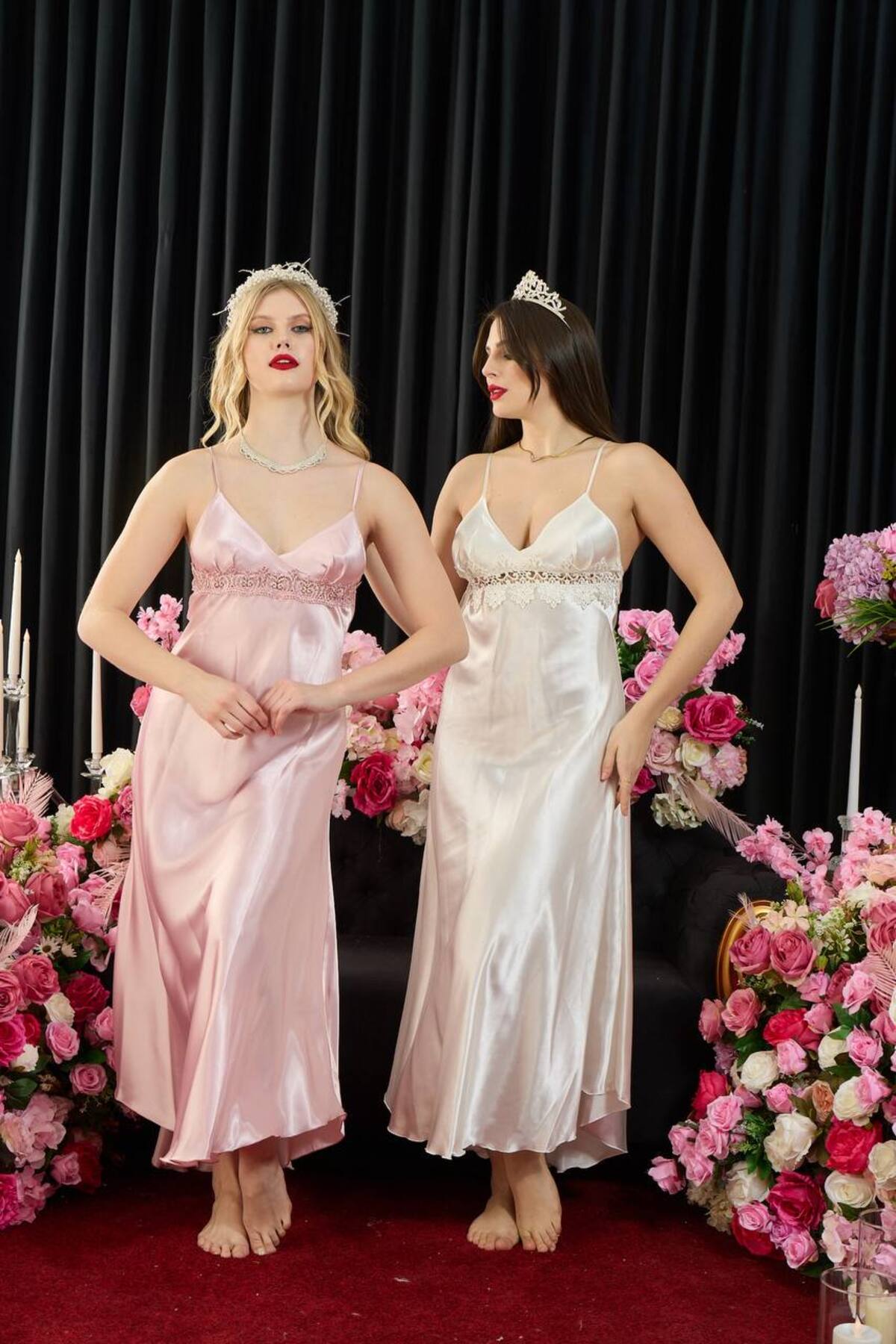 Lama Lingerie Kadın Uzun Saten Gecelik