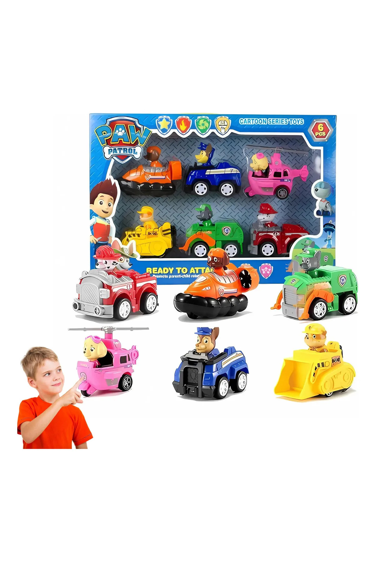 admay Paw Patrol Oyuncak Figür Seti – 6'lı Arabalı Görev Araçları