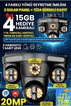 Kadraj Sim Kartlı Kamera | 4 Kameralı Güvenlik Kamerası | Her ay 15GB Turkcel...