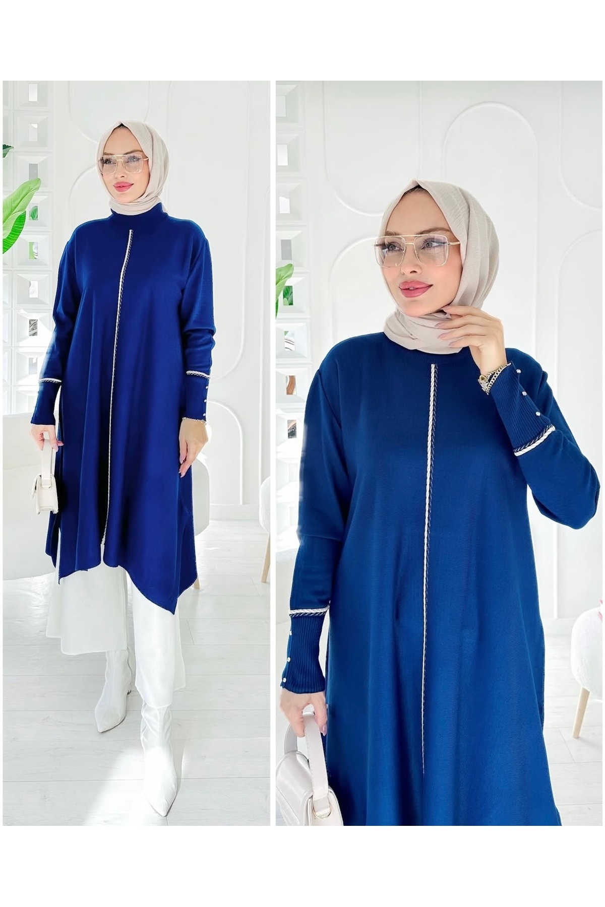 BZ BUTİK Biyeli uzun triko tunik