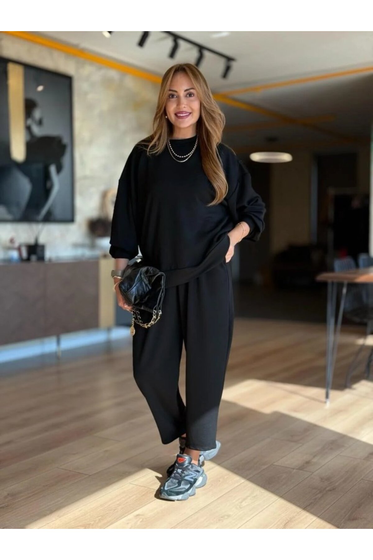 Dressify women 'S fashion WOMEN'S Long Sleeve Crew Neck Viscose Two Thread Blouse And Pants Double Jewelry