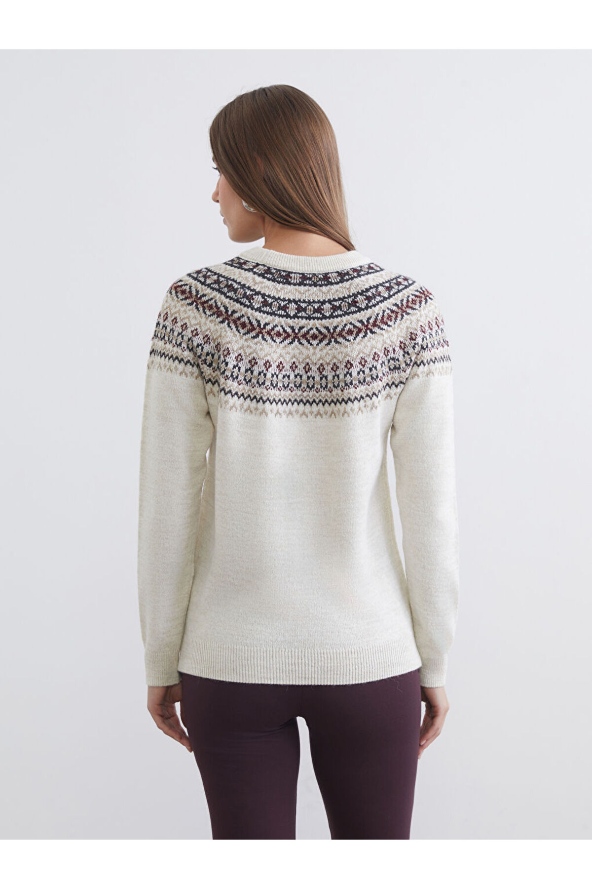 LC Waikiki LCWAIKIKI Classic Bej Bisiklet Yaka Desenli Kadın Triko Kazak fotoğrafı 4 (önizleme)