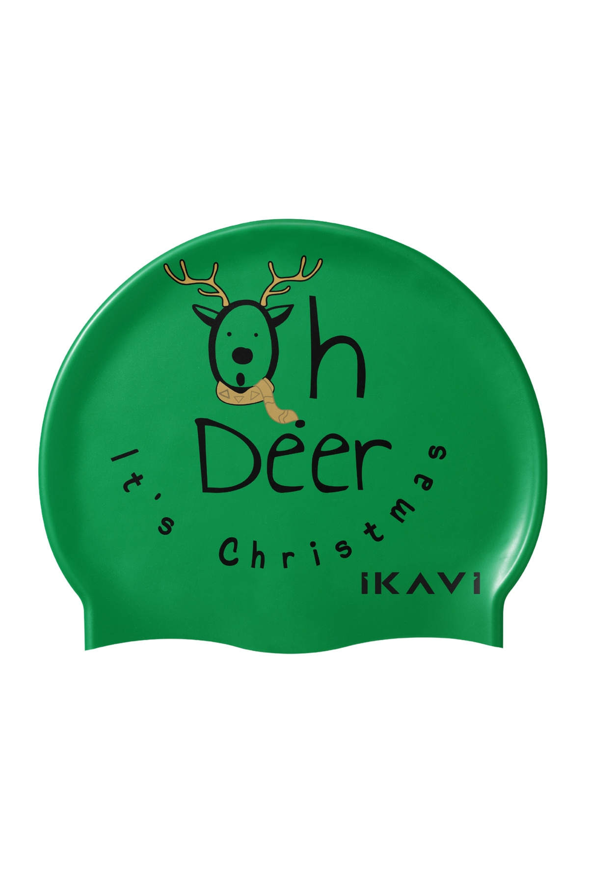 İKAVİ Yılbaşı Temalı Silikon Bone – Yeşil Geyik Desenli – Çift Taraflı Havuz Bonesi (Unisex)