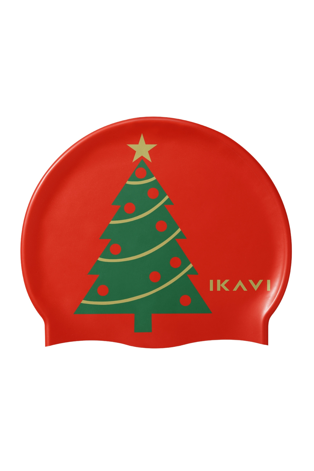 İKAVİ Yılbaşı Temalı Silikon Bone – Kırmızı Çam Ağacı Desenli – Dayanıklı Esnek Havuz Bonesi