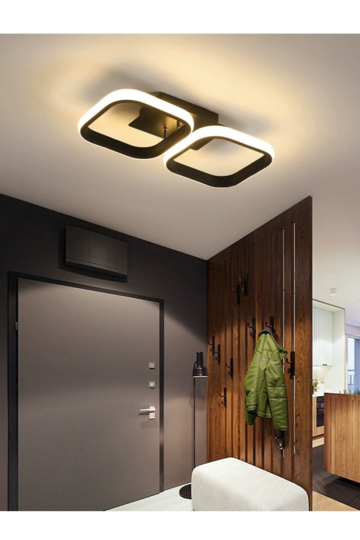 مصباح سقف LED مربع مزدوج أسود - إضاءة عصرية للمداخ...