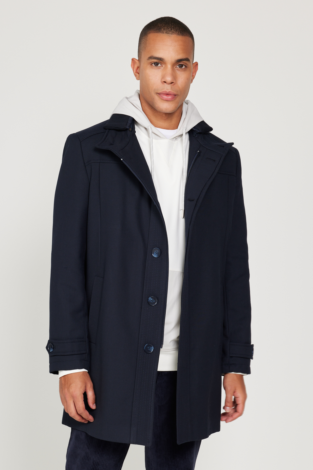 Altınyıldız Classics  Lacivert Standart Fit Normal Kesim Dik Yaka Yünlü Desenli Kaban