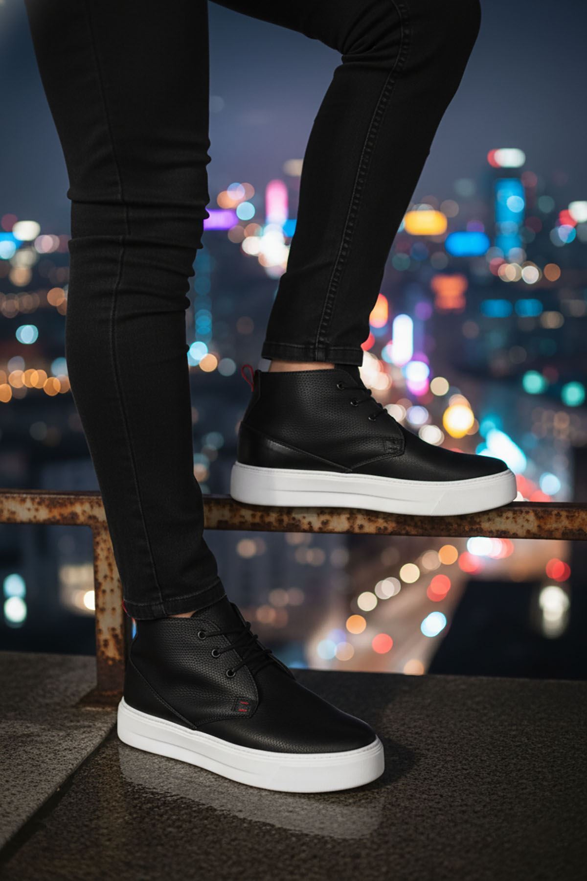 SİHİRLİ AYAKKABI +9 CM Boy Uzatan Gizli Topuk Spor Bot Model Yüksek Taban Siyah Beyaz Erkek Ayakkabı