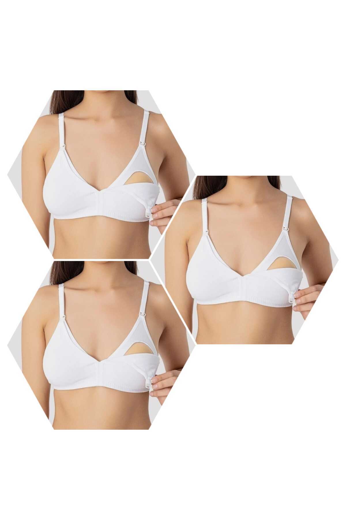 ARN HOMEWEAR Kadın pamuklu 3 lü paket emzirme sutyen (BEYAZ)
