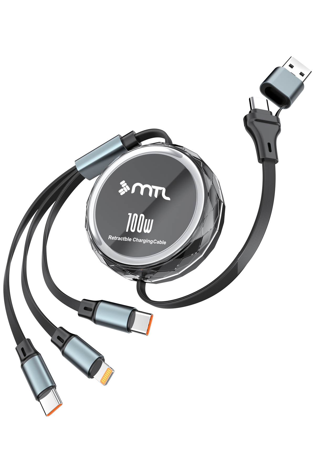 MTL 3in2 Makaralı Şarj Kablosu 100W (PD) Hızlı Şarj Type-C Lightning Çıkış - USB ve Type-C Giriş MT5018