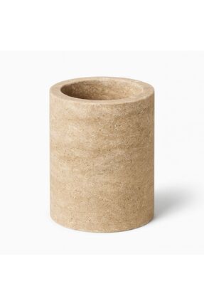 Modestmar Traverten yuvarlak Diş Fırçalık – Doğal Taş Banyo Aksesuarı