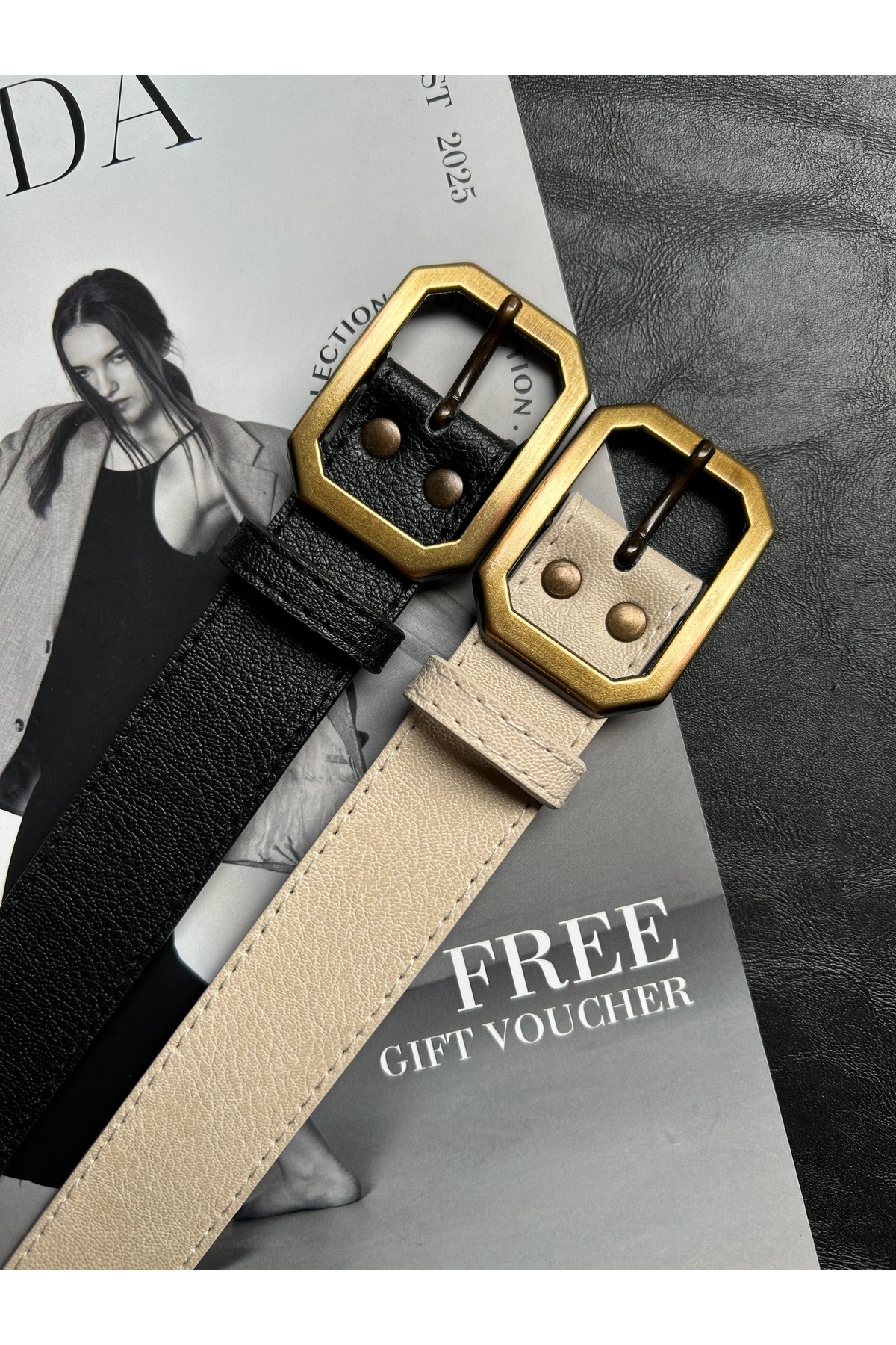 2pcs Liaison Rectangle Pattern Women Antique Gold Buckle Belt Jacket Belt Dress Belt Pants Belt