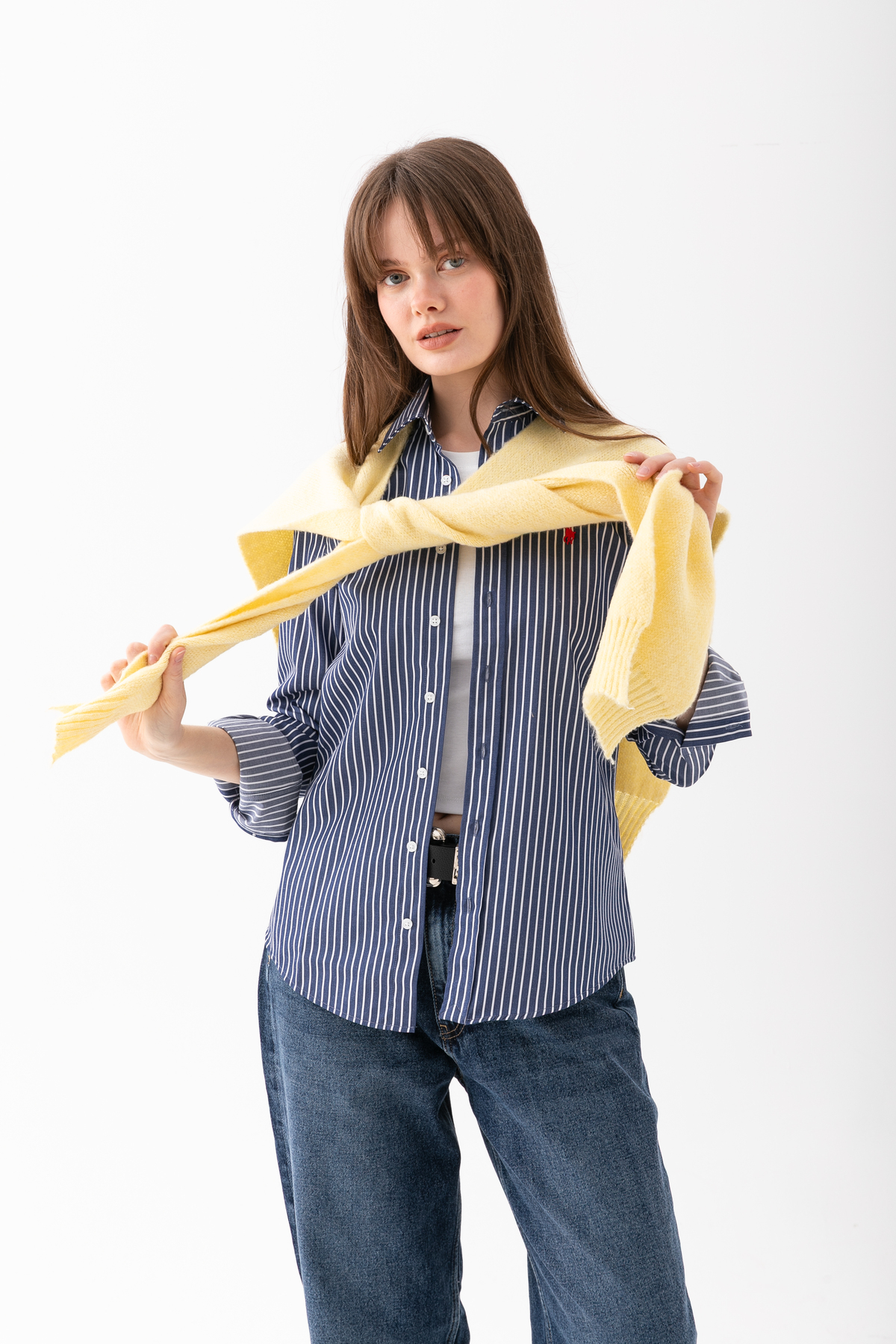 Loov  Yumoş Kare Yaka Bağlamalı Triko Atkı - Kare Parçalı Atkı - Triko Omuz Atkısı Ofis Günlük Moda Atkı - Görsel 3