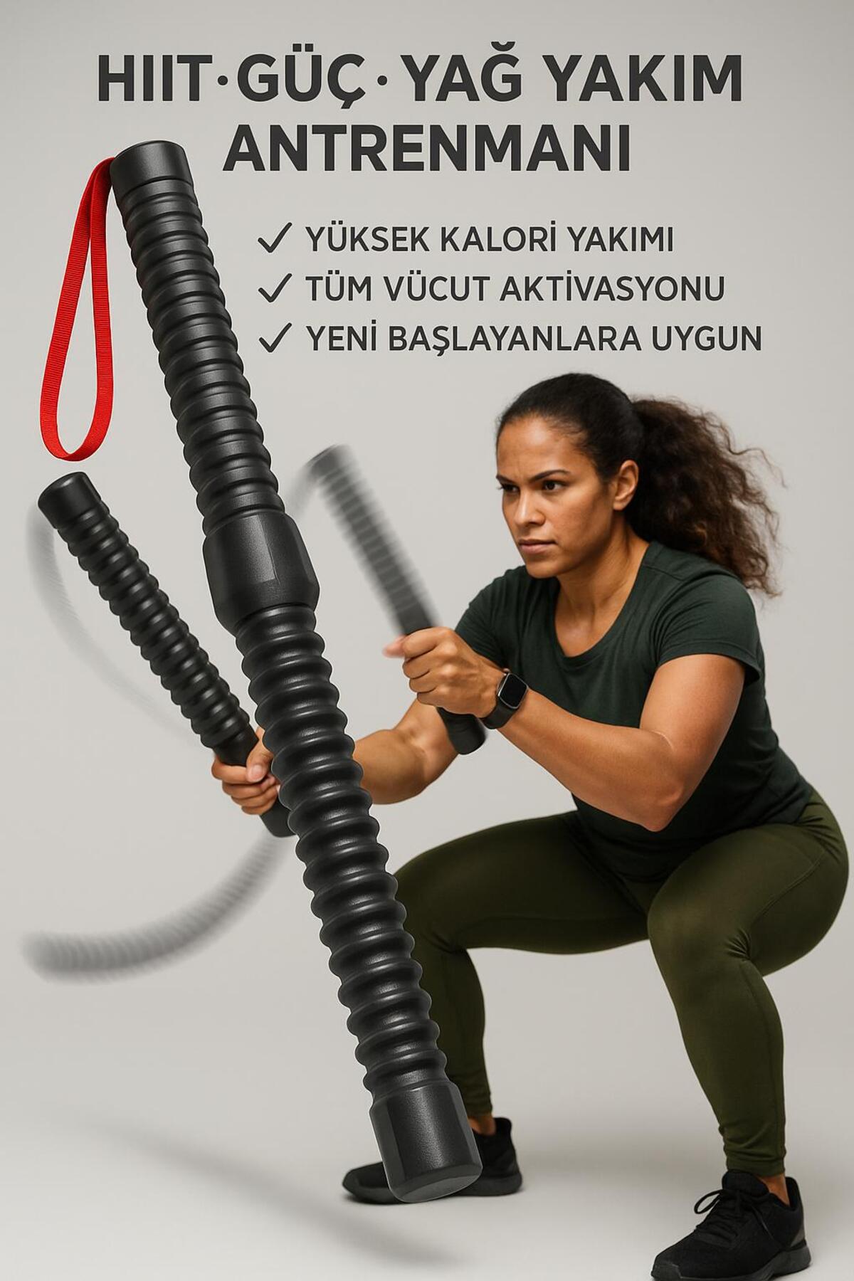 Cordless Battle Rope Fitness Bar – Vibrating Wave Mechanism – Arm, Shoulder, Core Training