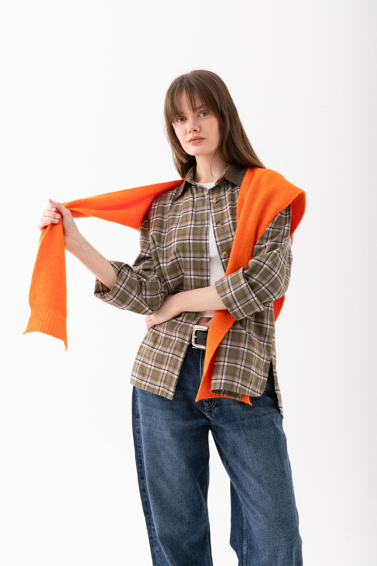 Loov  Yumoş Kare Yaka Bağlamalı Triko Atkı - Kare Parçalı Atkı - Triko Omuz Atkısı Ofis Günlük Moda Atkı - Görsel 4