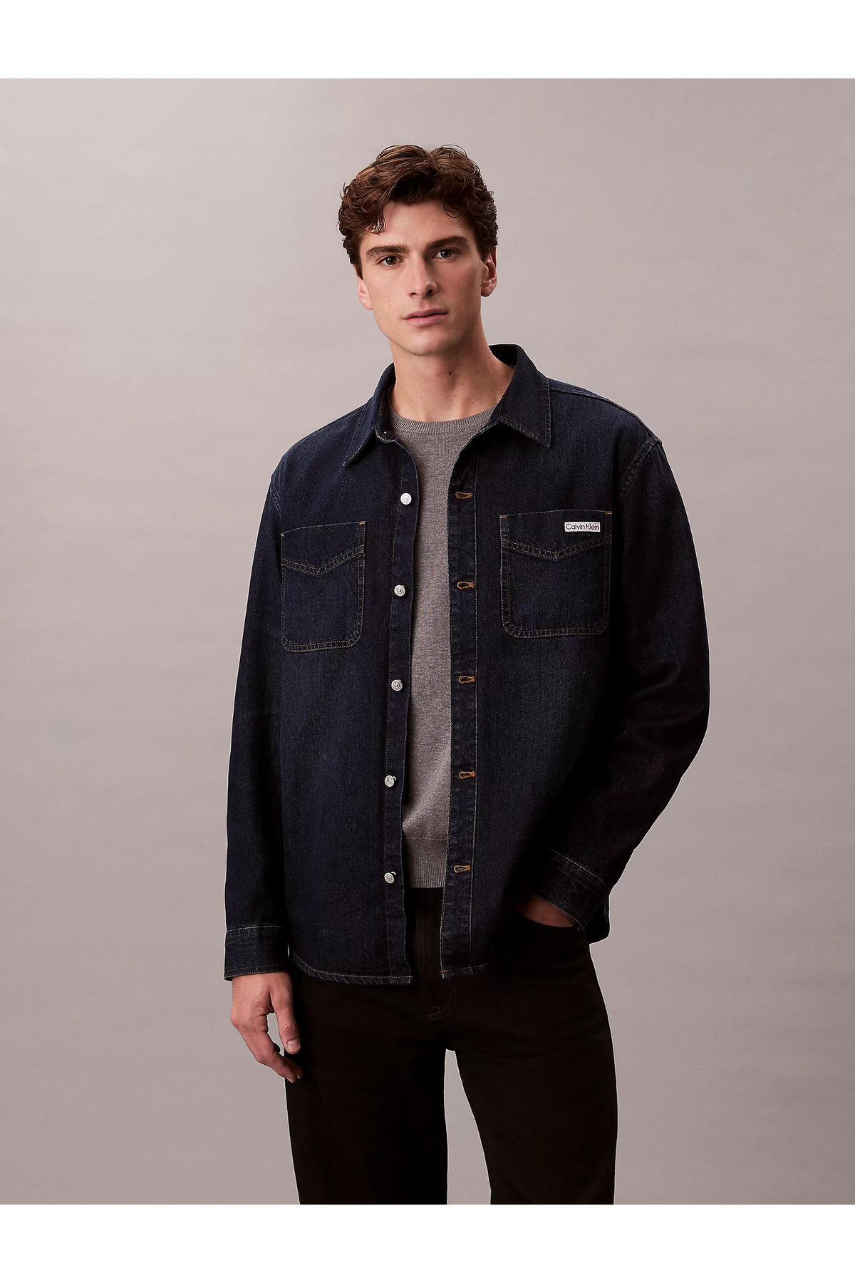 کلوین کلاین پیراهن مردانه سرمه‌ای یقه پهن و آستین گشاد، دکمه‌دار، مدل LV04RD709G-ZYC