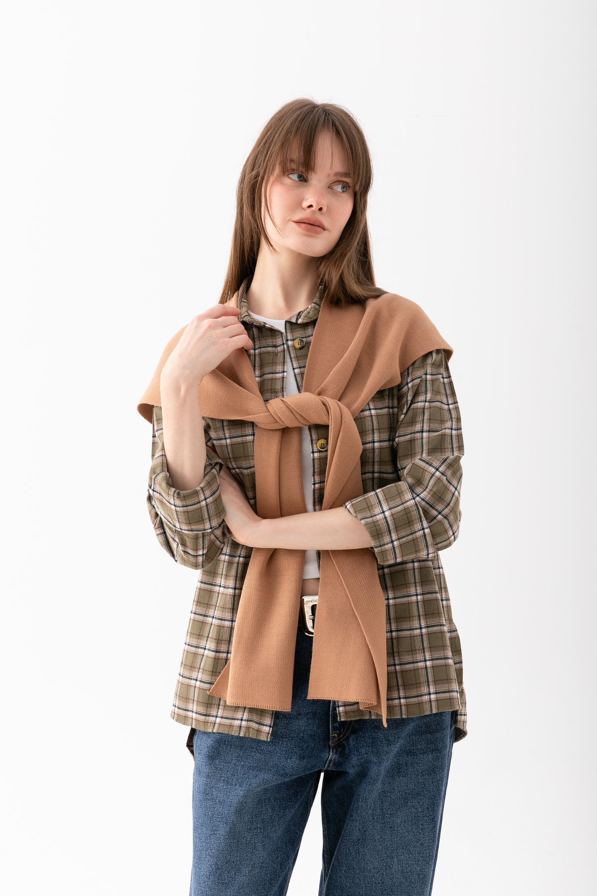 Wega Moda Kare Parçalı Patchwork Atkı - Spor Triko Örme Omuz Atkısı | Unisex Boho Şal - Atkı görsel 6