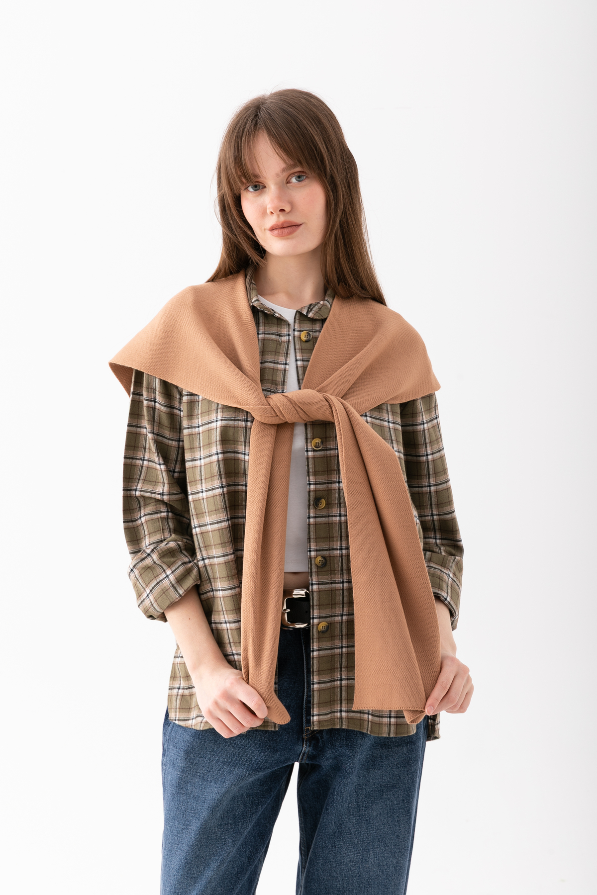 Wega Moda Kare Parçalı Patchwork Atkı - Spor Triko Örme Omuz Atkısı | Unisex Boho Şal - Atkı görsel 5