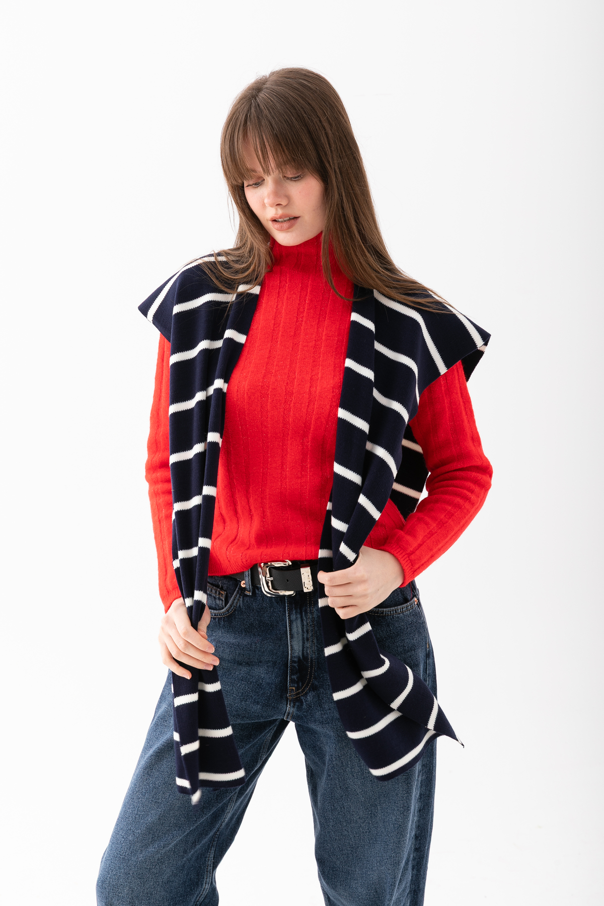 Wega Moda Kare Çizgili Parçalı Patchwork Atkı - Spor Triko Örme Omuz Atkısı | Unisex Boho Şal - Atkı görsel 8