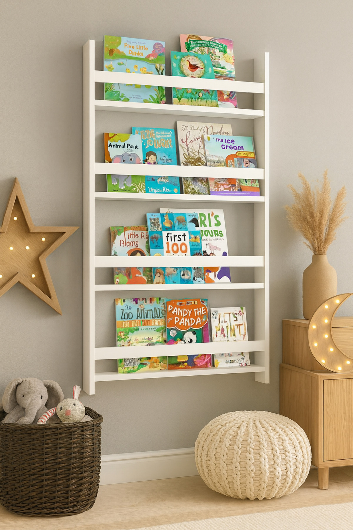 258 MoLife 4 Raflı Montessori Kitaplık Çocuk Eğitici Kitaplık 120 X 69 cm Beyaz