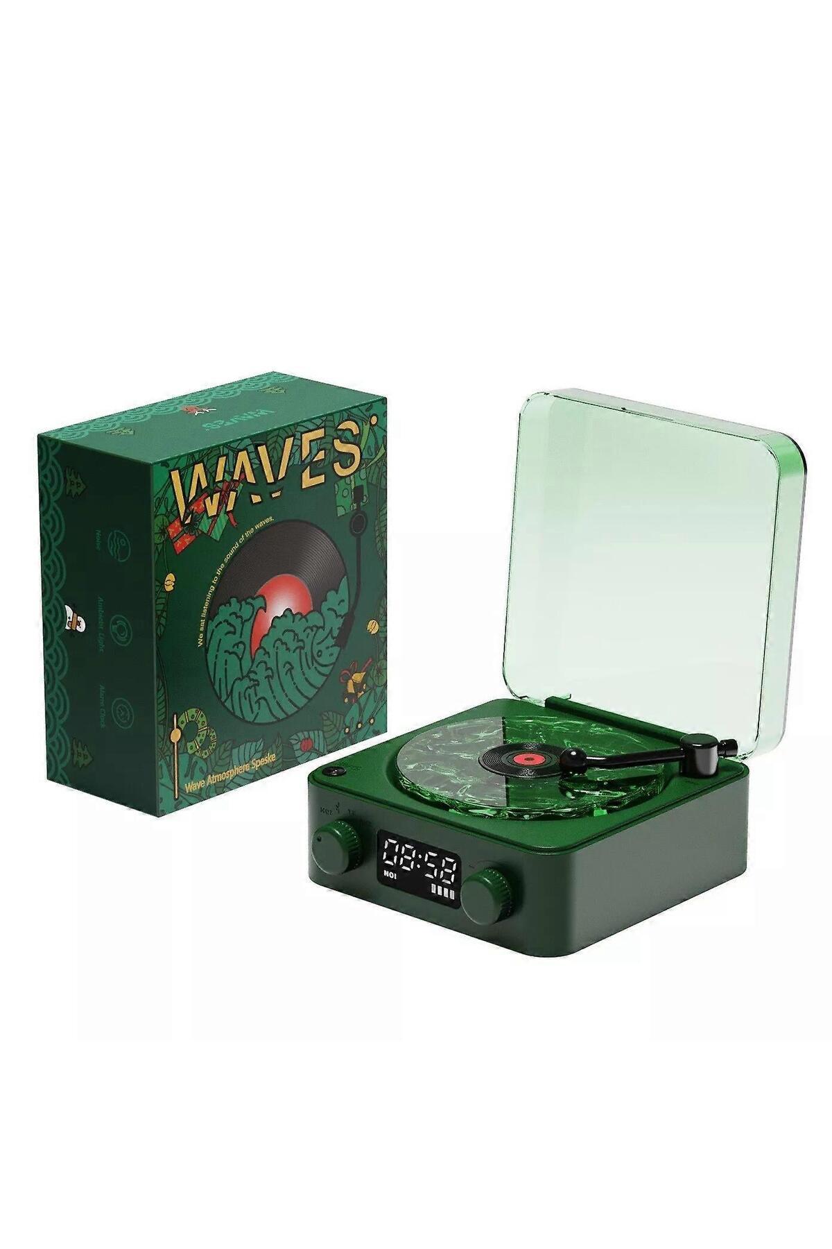 ARELL TEKNOLOJİ Nostalji Plak Çalar Bluetooth Subwoofer 3d Ses Dalgası Retro Müzik Plak Çalar Koyu Yeşil