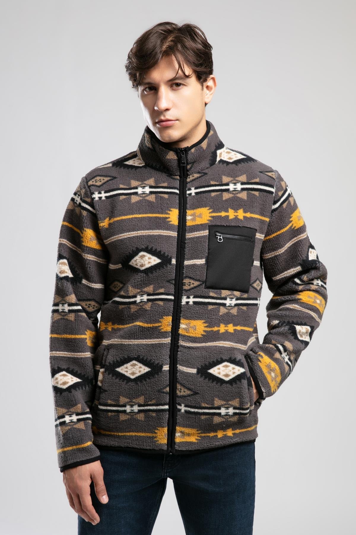 Lee Cooper  Folks Erkek Dik Yaka Fermuarli Sweatshirt Gri - Görsel 2