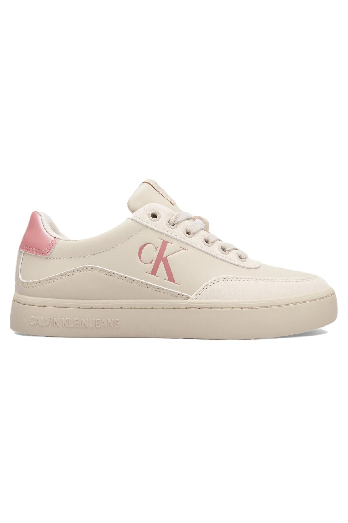 کلوین کلاین کفش کتانی زنانه چرم طبیعی مدل کاپوزل کلاسیک، کفش ورزشی زنانه چرم اصل، کفش ورزشی راحتی، بژ