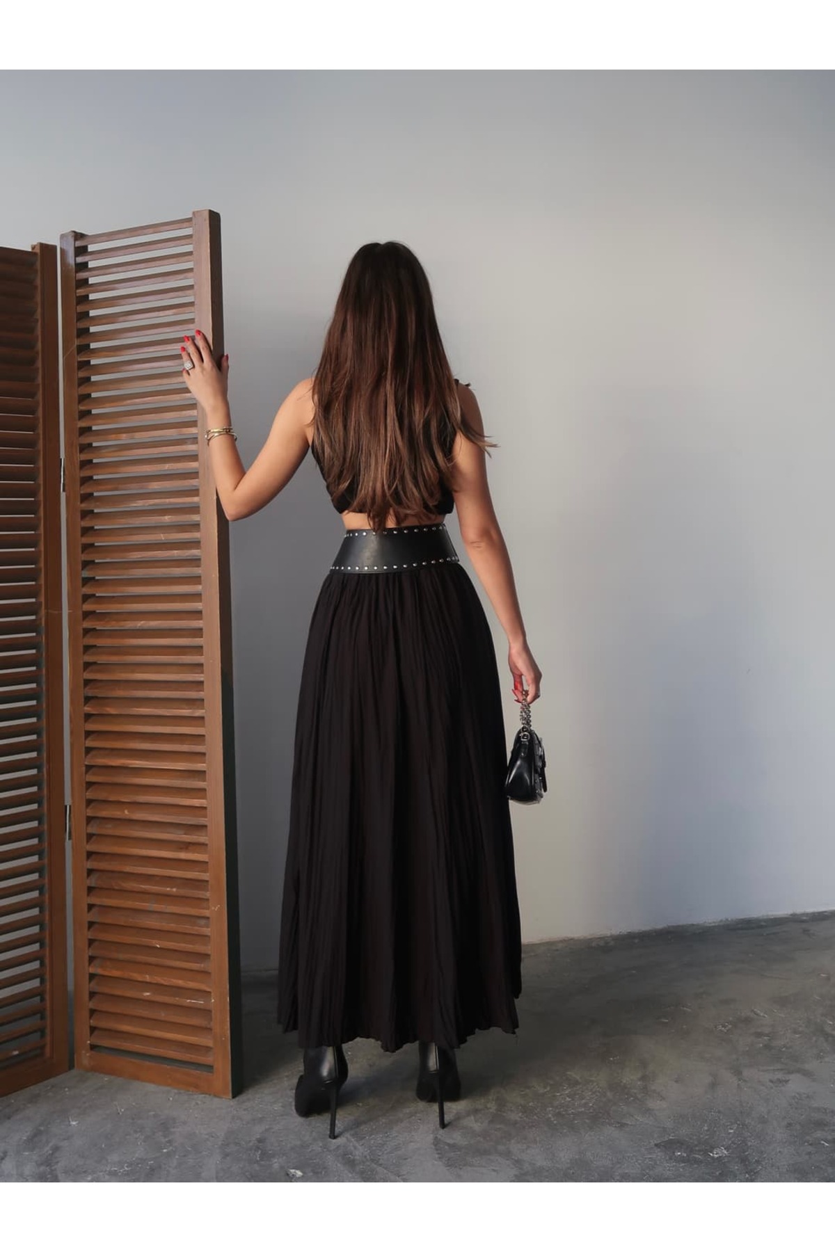 Swass  Siyah Uzun Crush Etek - Görsel 5