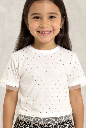 Kikka Altın Varak Baskılı Tüllü T-Shirt