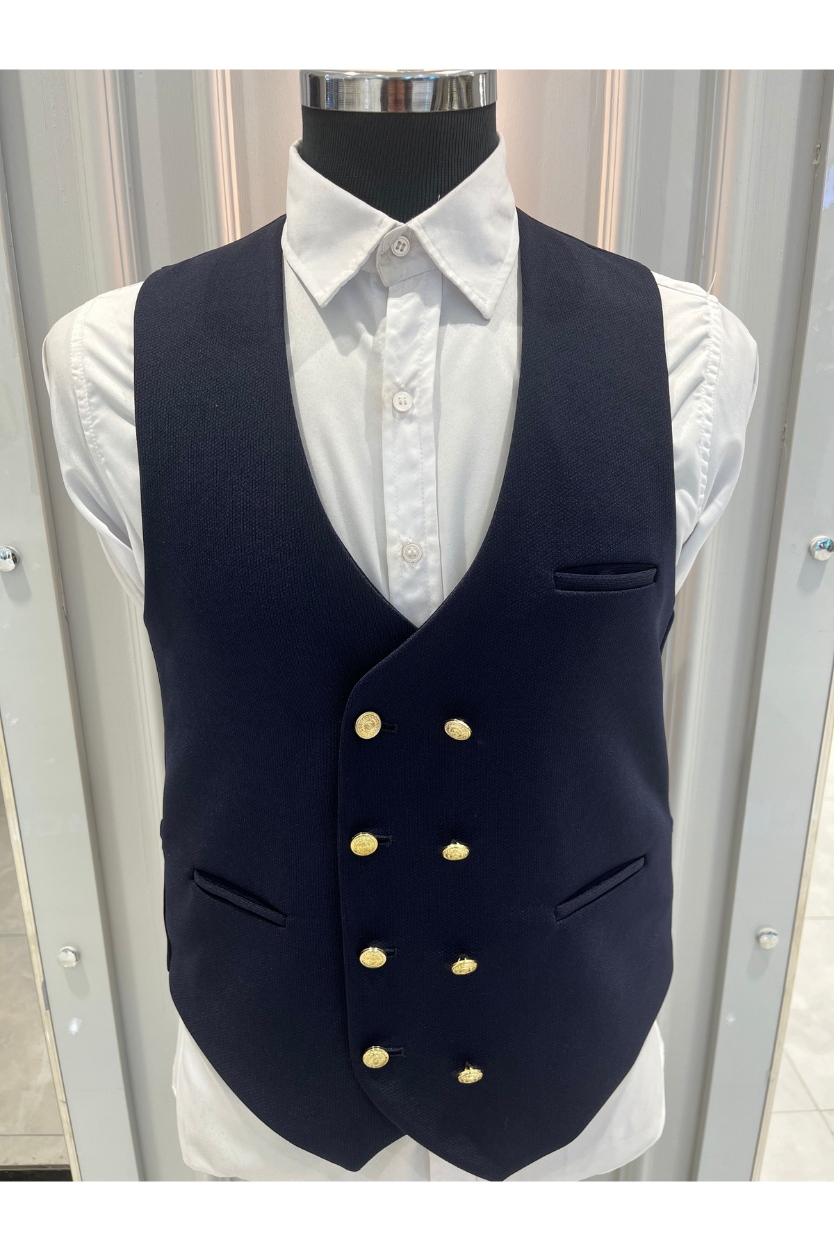 SABRİ ZENGİN Erkek V Yaka Slim Fit Kruvaze Yelek görsel 3