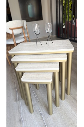 AKSET 4LÜ BOHEM ZİGON SEHPA TRAVERTEN BRONZ