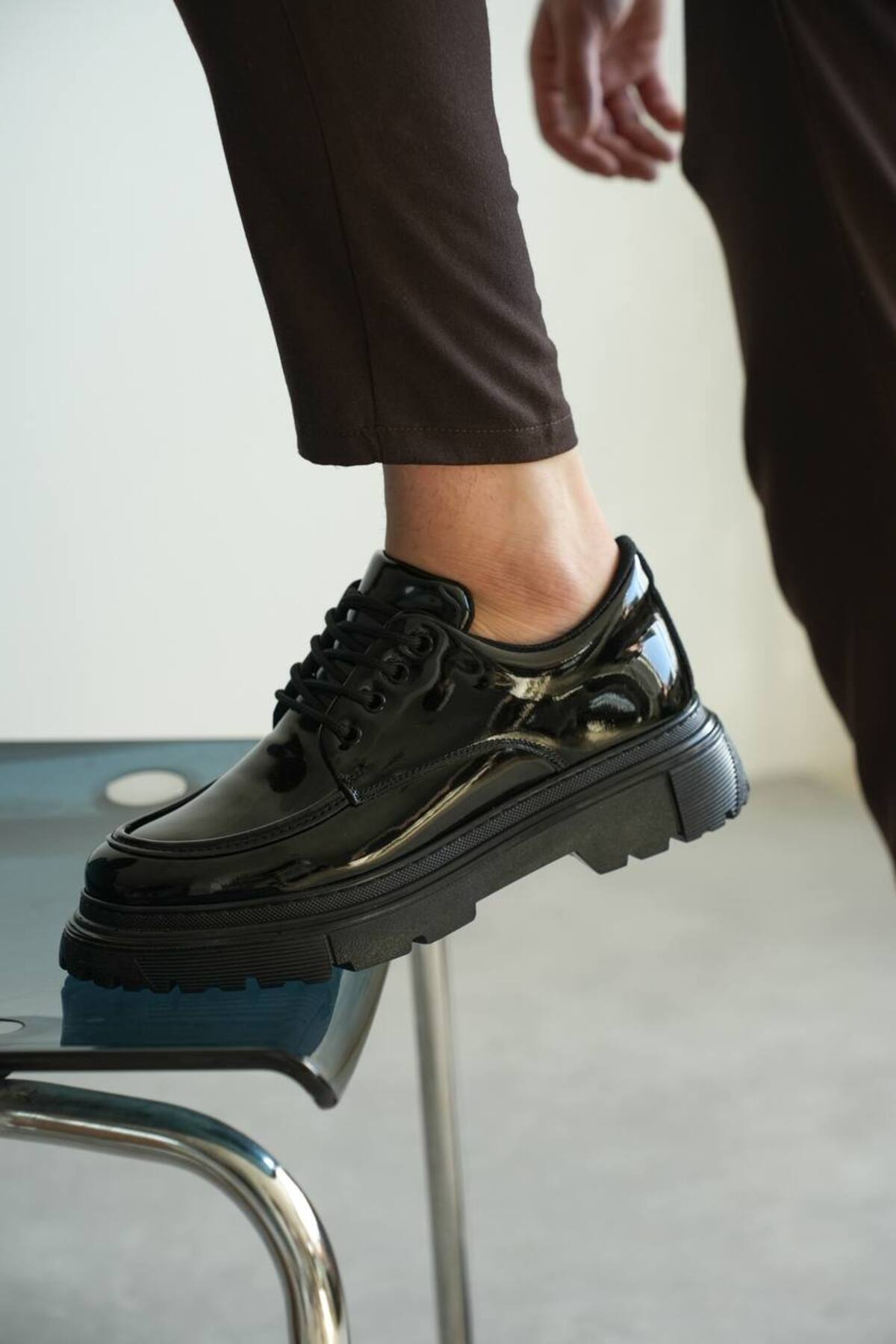 Lucy Shoes  YG-X6 Erkek Günlük Bağcıklı Rugan Klasik Ayakkabı RST - Siyah - Görsel 3