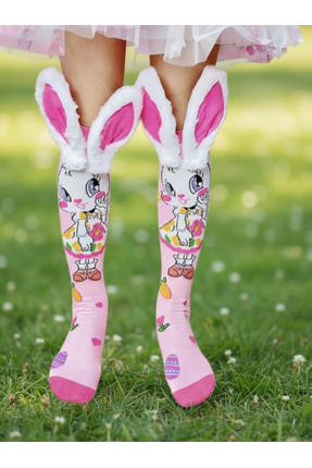 Kostümix Beyaz Tavşan Figürlü Kulaklı Diz Altı Çorap