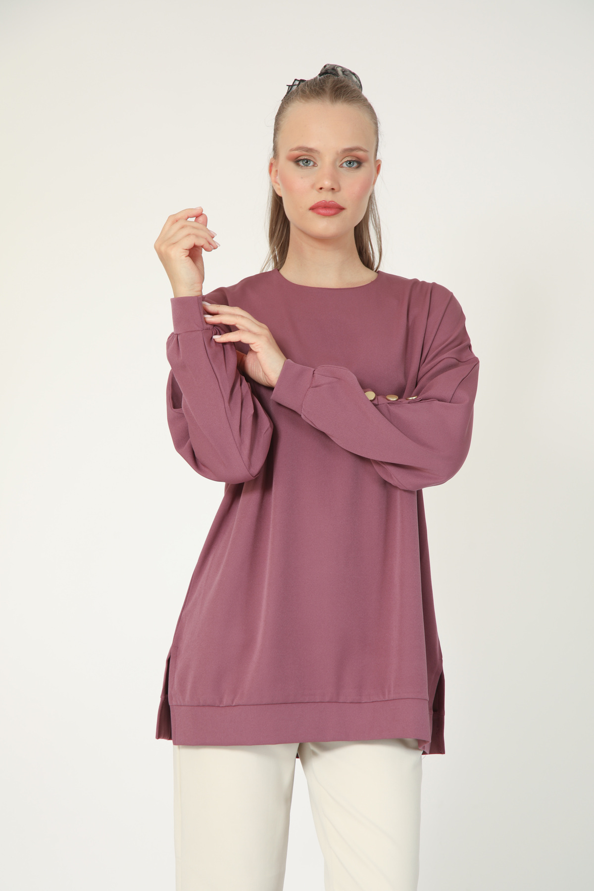 My City  5633 - Rahat, Salaş Basic Kadın Uzun Sweatshirt - Görsel 2