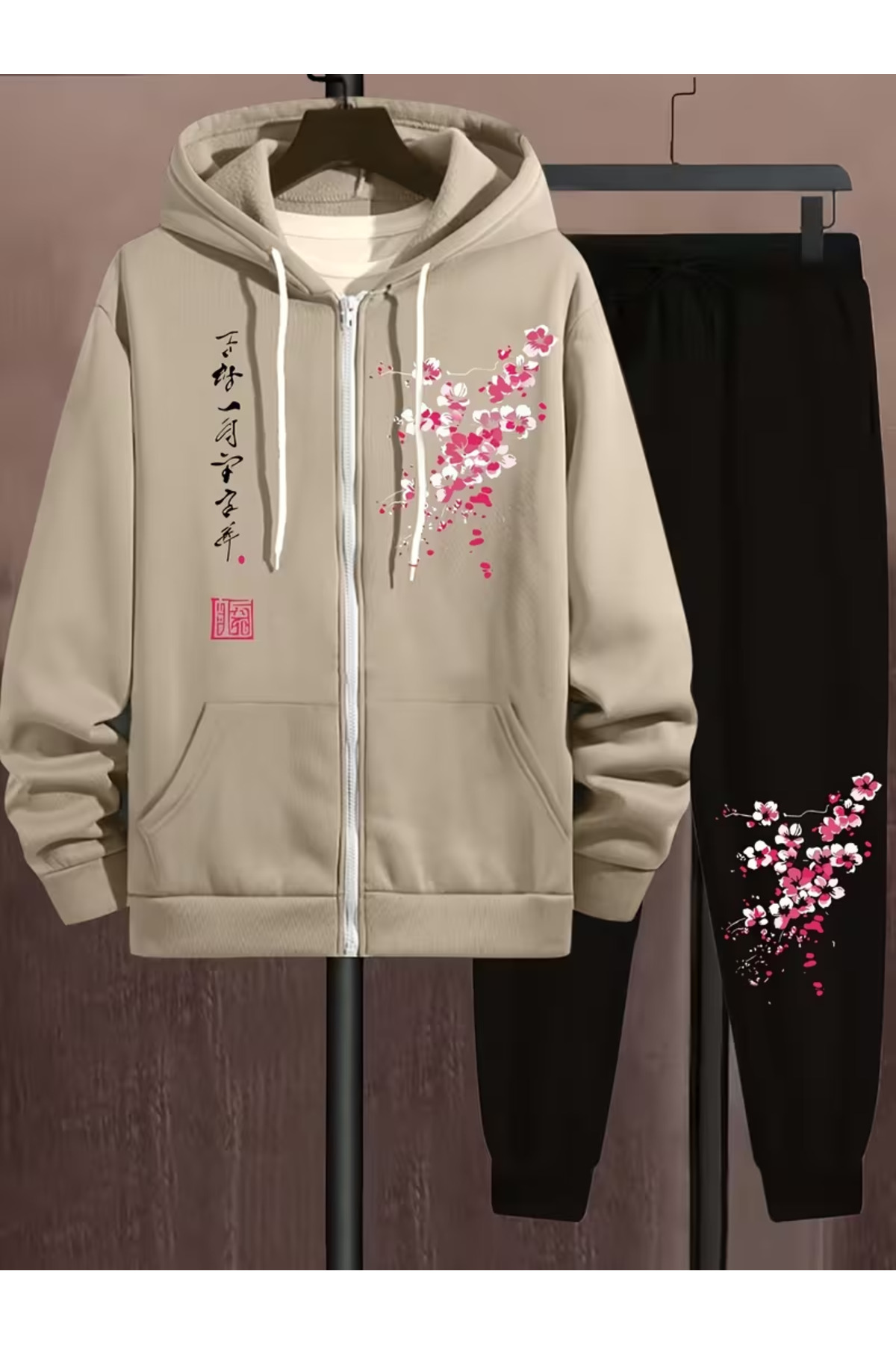 طقم سويت شيرت وهودي Sakura Japon بطبعة Unisex مبطن من 3 خيوط