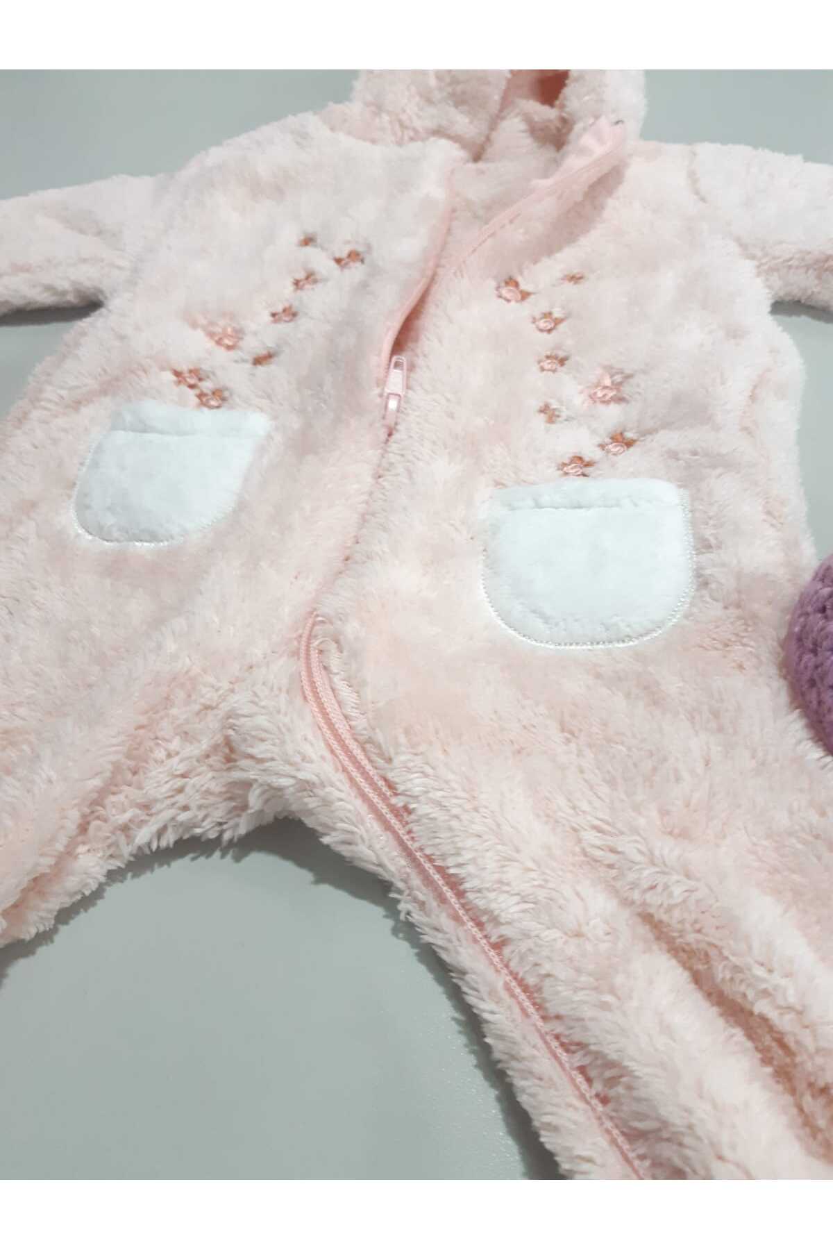 Sönmez Baby ÇİÇEK NAKIŞLI KIŞLIK WELSOFT KAPÜŞONLU KIZ BEBE TULUM fotoğrafı 2 (önizleme)