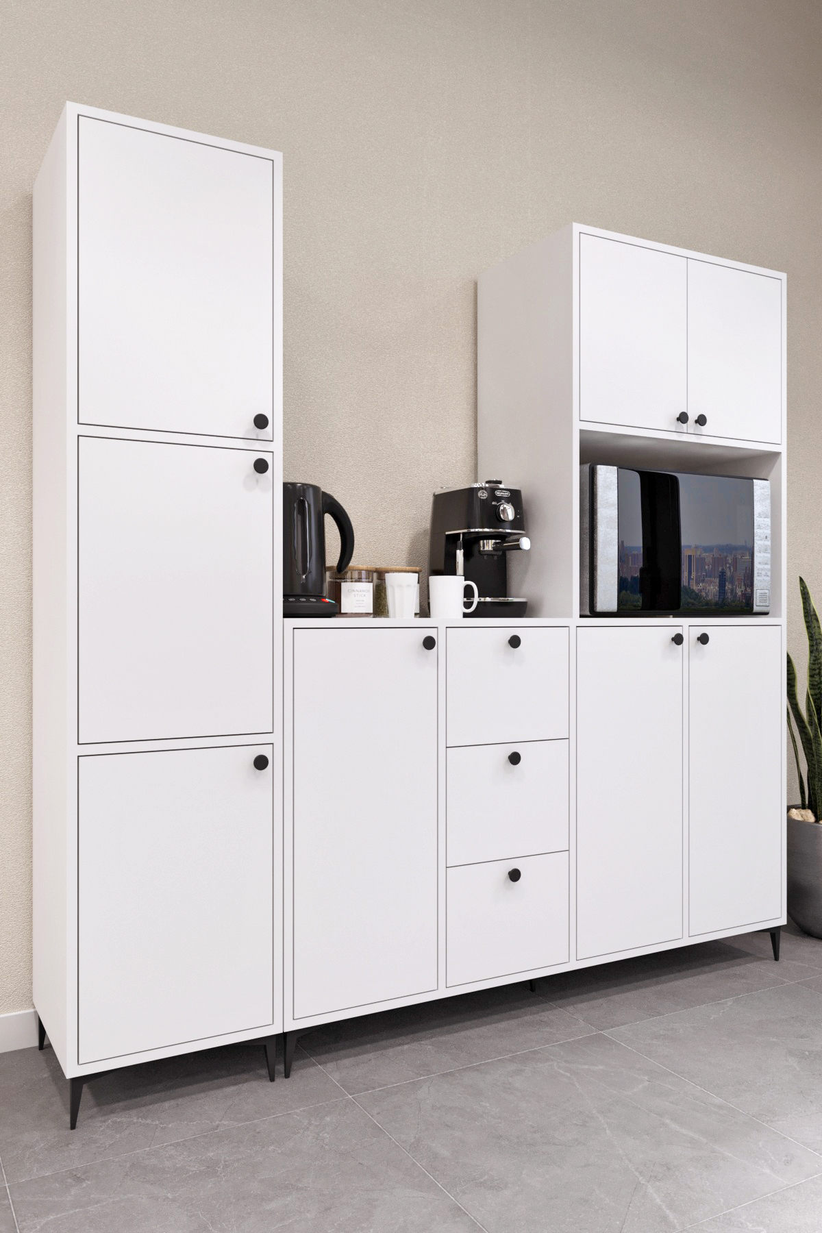 Elz886 Multipurpose Coffee Corner White with Plenty of Drawers and 8 Lids