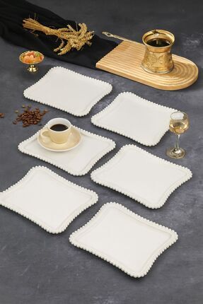 FBZhome 6 Adet Dekoratif Kahve Sunum Tepsisi Mika Kristal Beyaz Tepsi