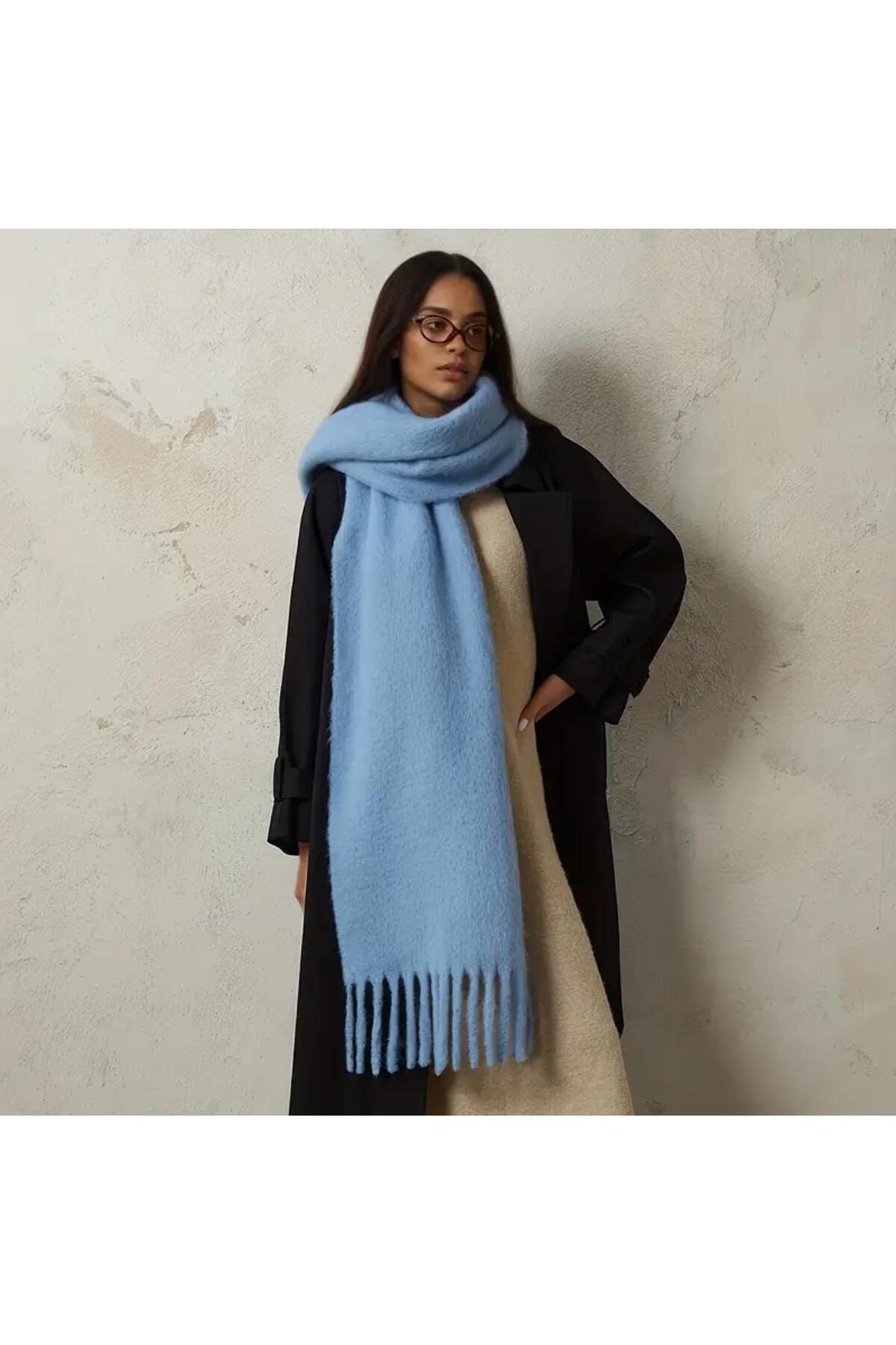 Wearflawless Wearlawless Kalın Püsküllü Kışlık Bebe Mavisi Atkı, Yılbaşı Hediyesi, Sevgililer Günü Hediyesi görsel 2