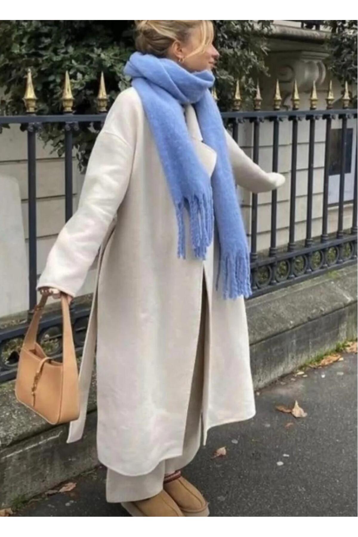 Wearflawless Wearlawless Kalın Püsküllü Kışlık Bebe Mavisi Atkı, Yılbaşı Hediyesi, Sevgililer Günü Hediyesi görsel 5
