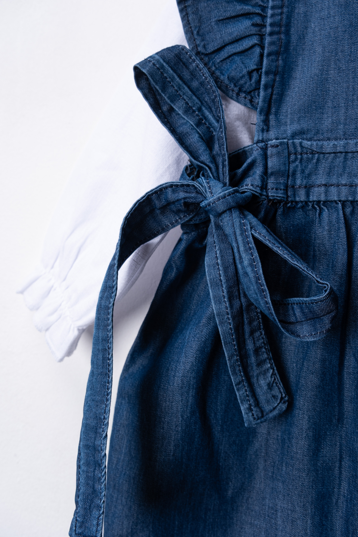 Momivi Kids Kız Bebek&Çocuk Gömlekli Fırfırlı Askılı Denim Tulum Takımı fotoğrafı 5 (önizleme)