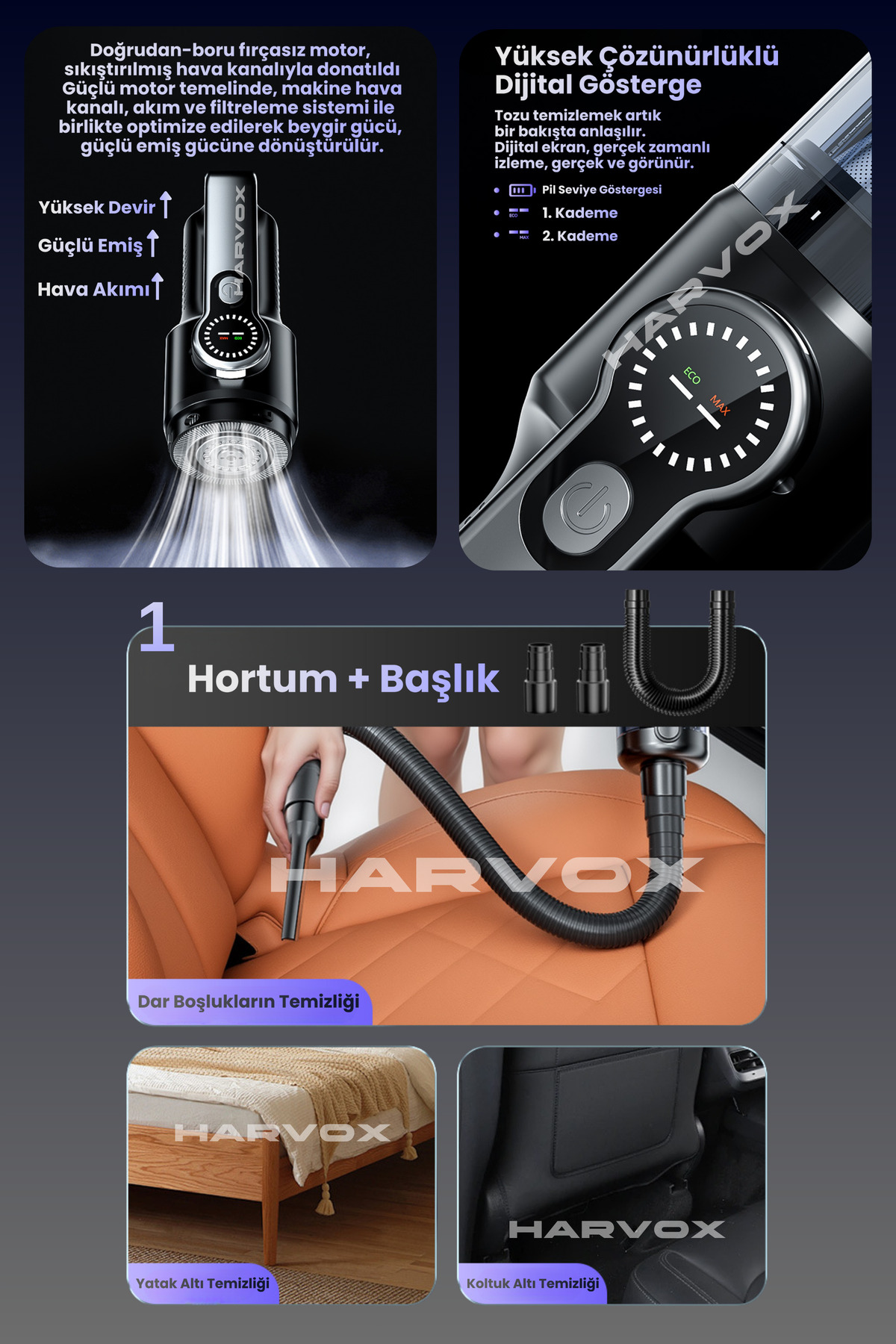 HARVOX 20000pa Güçlü Vakum Araç Süpürgesi 6000mAh Bataryalı