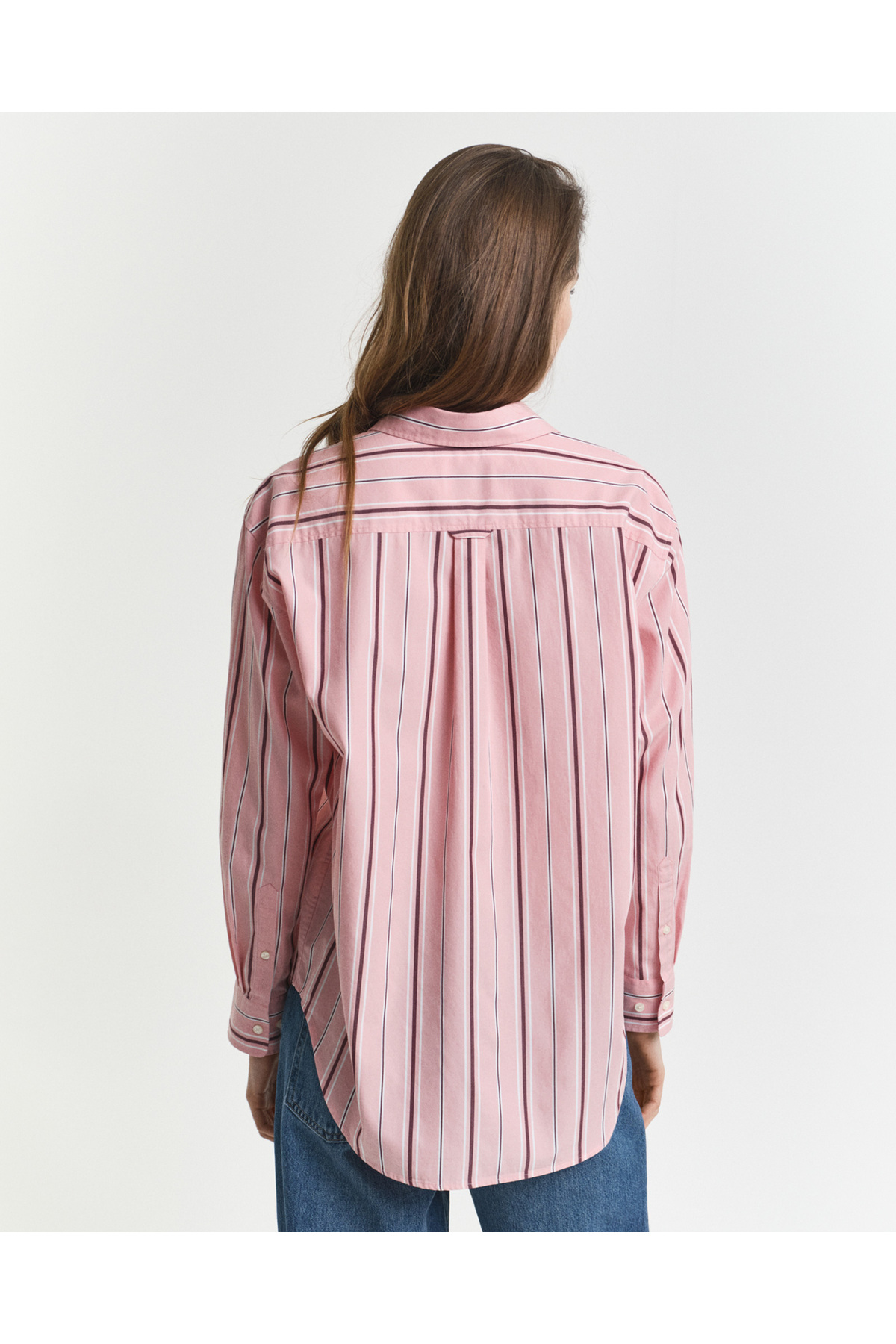 Gant  Kadın Pembe Relaxed Fit Klasik Yaka Çizgili Gömlek - Görsel 3