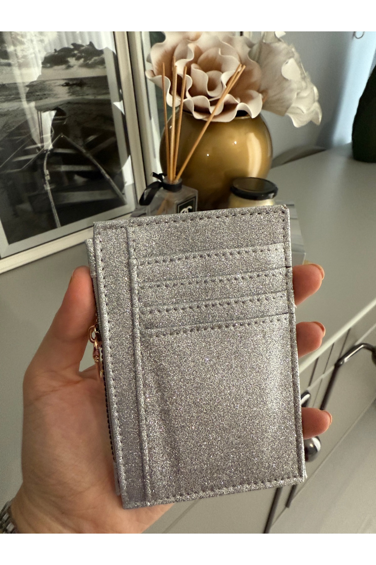 ilknurbutik Işıltılı Gümüş Simli Kartlık görsel 2