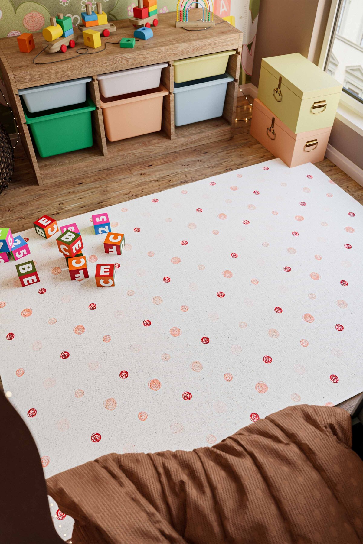 Oriente Home Puantiyeli Beyaz Çocuk Halısı Anti-bakteriyel Kaymaz Taban Şönil Makine Halısı 8399 fotoğrafı 2 (önizleme)